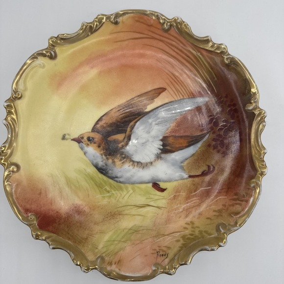 Antique Coronet Limoges France Plate Hand Painted Bird Cabinet Signed 10